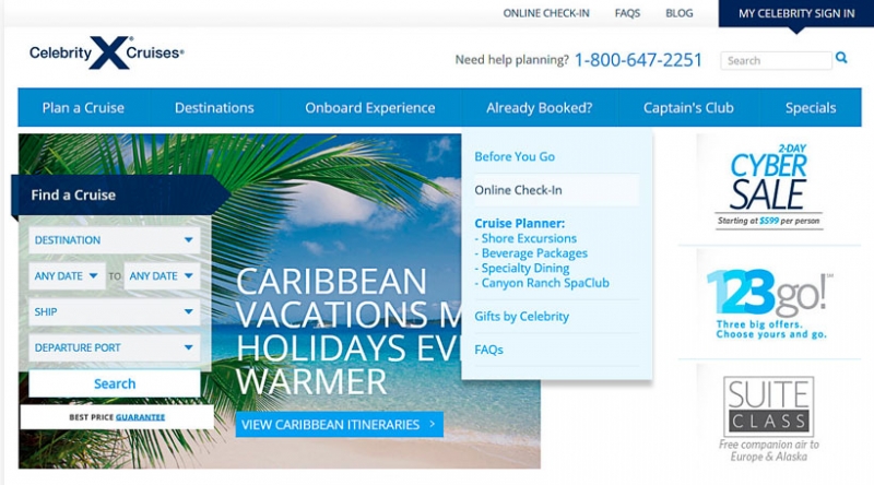 1. On-line регистрация на Celebrity Cruises