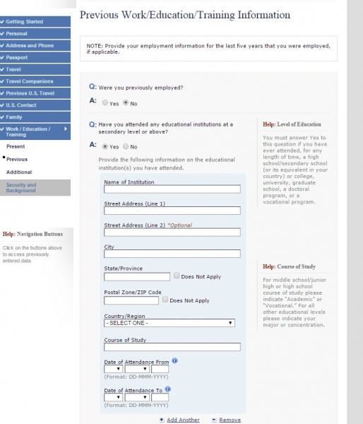 Заполнение анкеты на визу США (DS-160) для мужчин