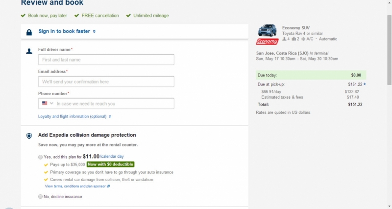 Бронь в Alamo через kayak.com