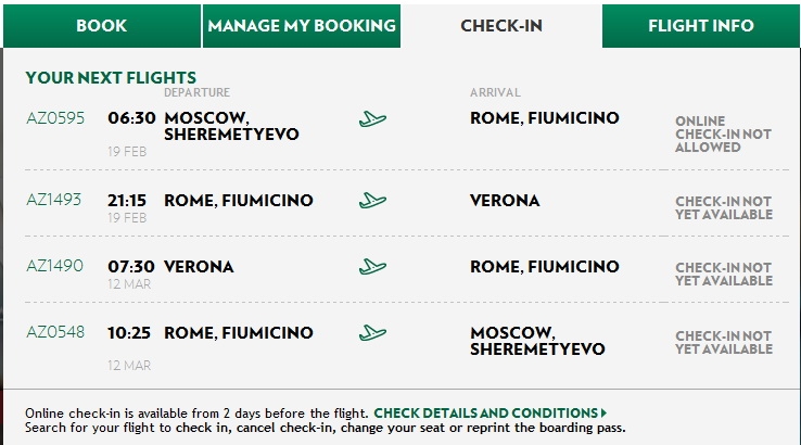 Alitalia онлайн-регистрация, выбор мест и питания Alitalia онлайн-регистрация, выбор мест и питания
