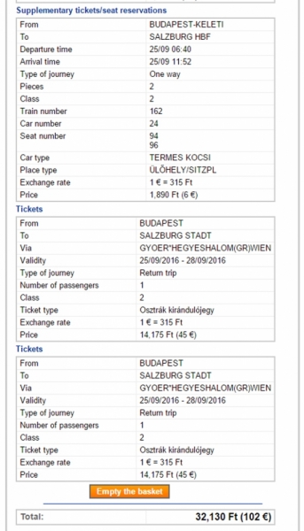 Железные дороги Венгрии - покупка билетов, резервация мест