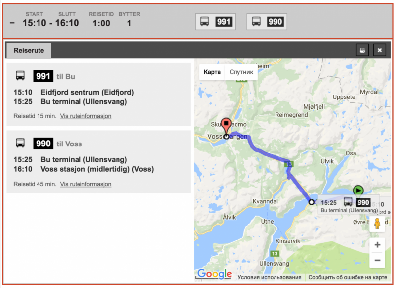 Берген-Флом в конце мая общественным транспортом