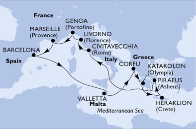 Семейный круиз по средиземному морю на MSC Sinfonia в апреле 2019 с 5-тилеткой и тростью под мышкой.