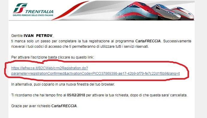 Пошаговая инструкция регистрации на сайте Trenitalia.com.