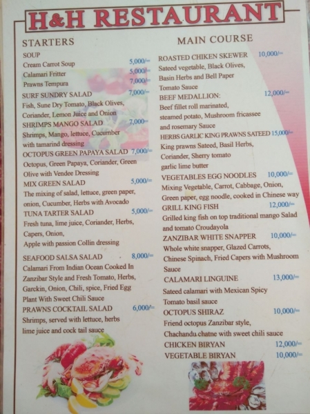 Цены в Нунгви ( Занзибар) фото меню