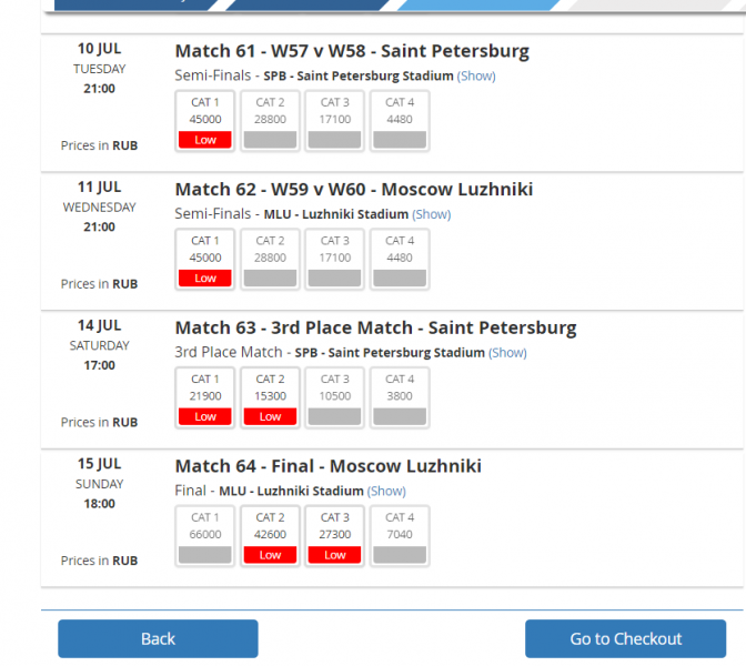 Билеты на Чемпионат мира FIFA 2018: Третий этап