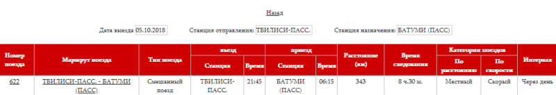 Покупка билетов на сайте Грузинских ж/д