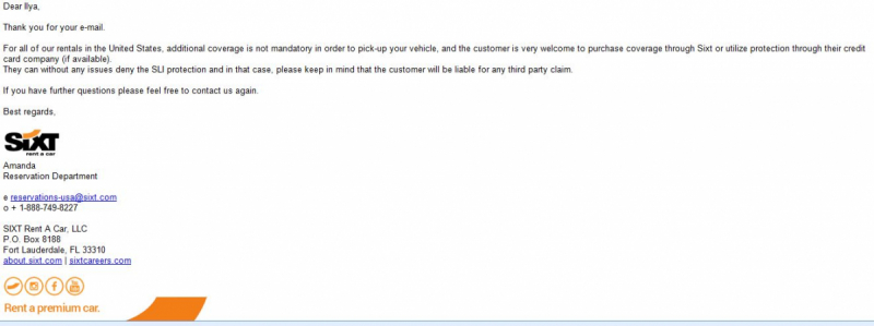 Страховка арендованного автомобиля в США