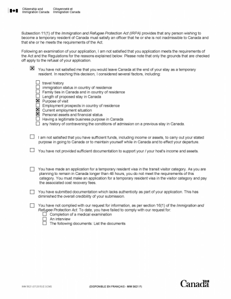 Отказ в визе в Канаду: причины и что делать