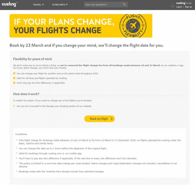 Авиакомпания Vueling: отмена, изменение и перенос рейсов