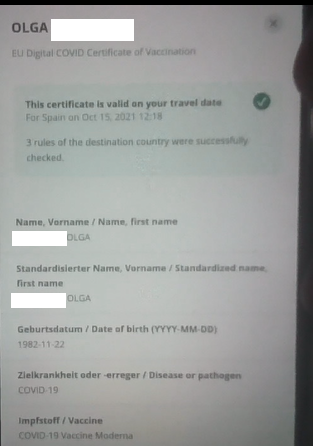 Сертификат о прививке вакциной, одобренной в Европе, EUDCC или гринпасс