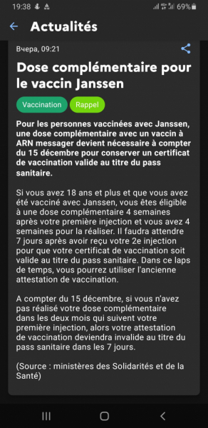 Обнуление сертификатов EUDCC с одной дозой Janssen во Франции