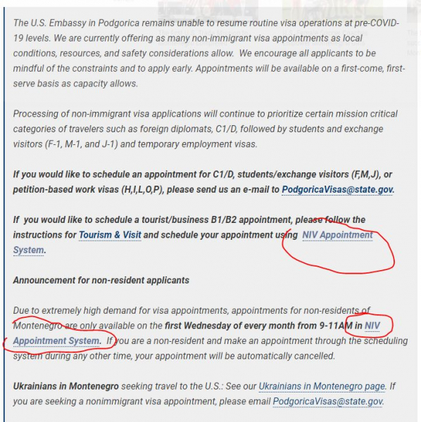 Виза в США для граждан РФ в Черногории - Подгорица