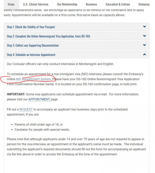 Виза в США для граждан РФ в Черногории - Подгорица