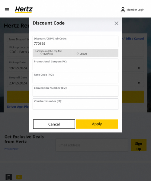 Hertz: скидки, купоны, коды