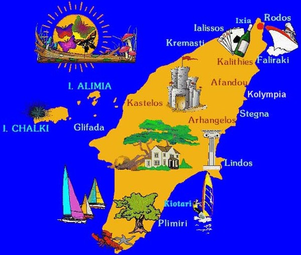 Где находится остров родос. Туристическая карта Родоса. Географическая карта о. Родос. Родос остров Греция на карте. Остров Родос на карте древней Греции.
